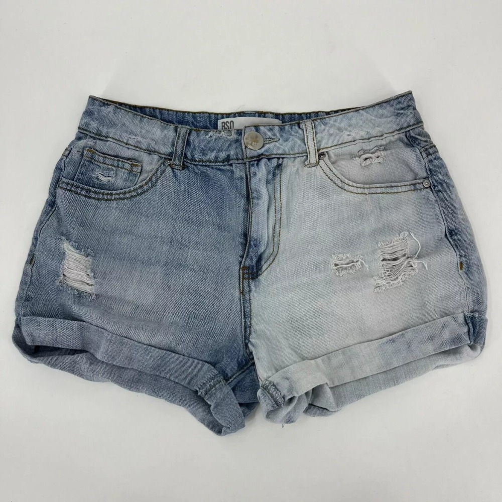RSQ Jeans Womens Size 3 Mom Shorts Two Tone Distressed Light Wash Denim Cuffed